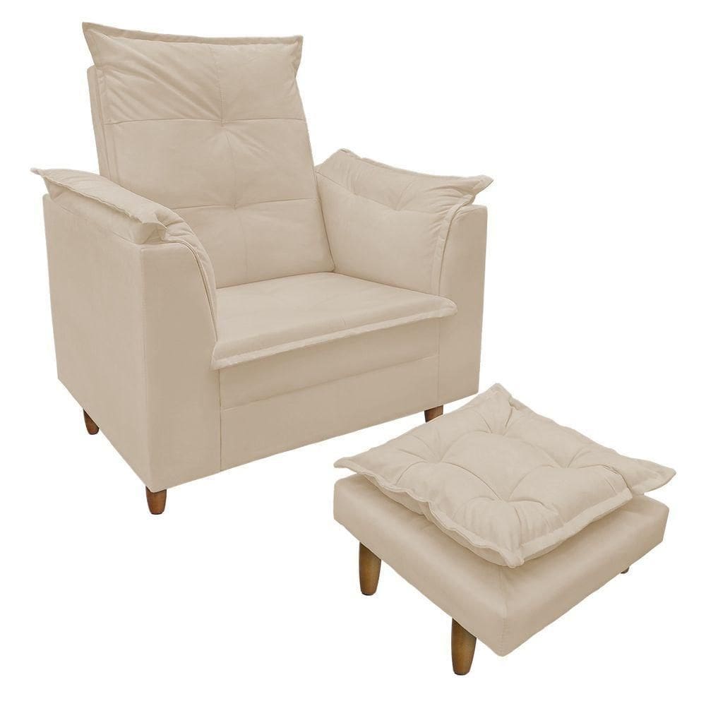 Poltrona De Amamentação Com Puff Isabella LuxoIsa Estofados Bege