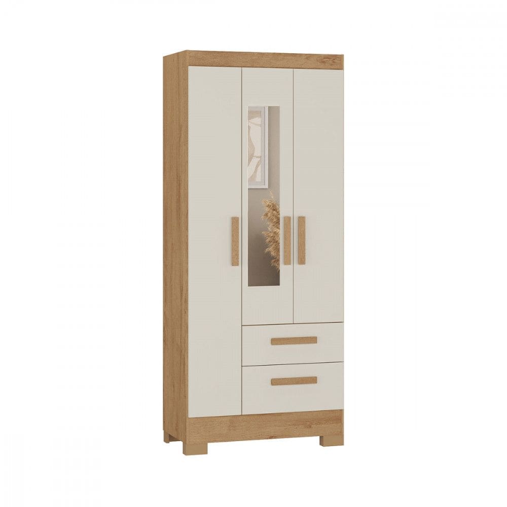 Guarda Roupa Solteiro com Espelho 3 Portas Fortaleza Canelato com Off White Atualle