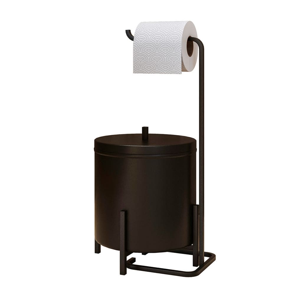 Kit Suporte de Papel Higiênico e Lixeira Level Preto Industrial - Dream Home
