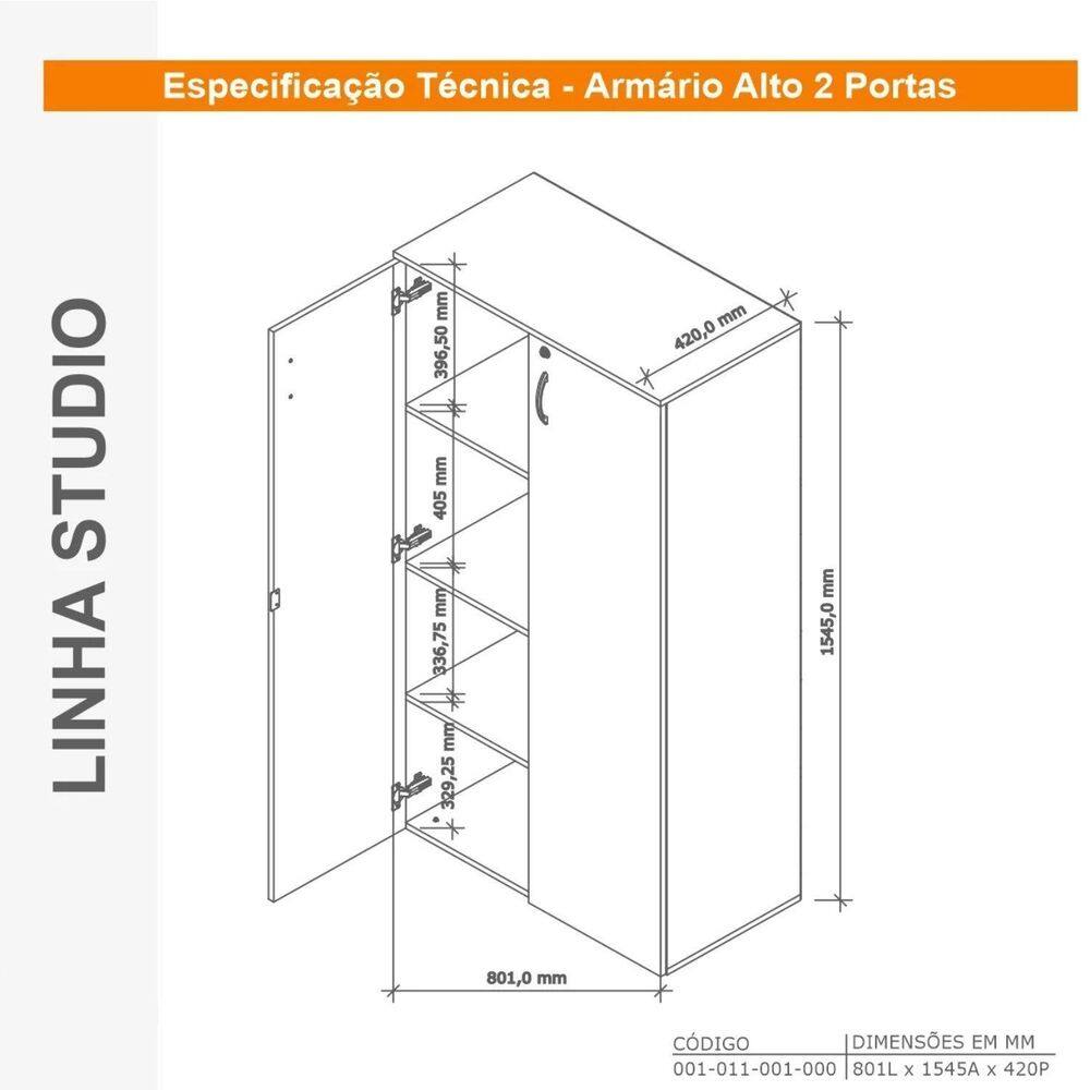 Armário de Escritório Alto com 2 Portas Chave de Fechadura | Extra