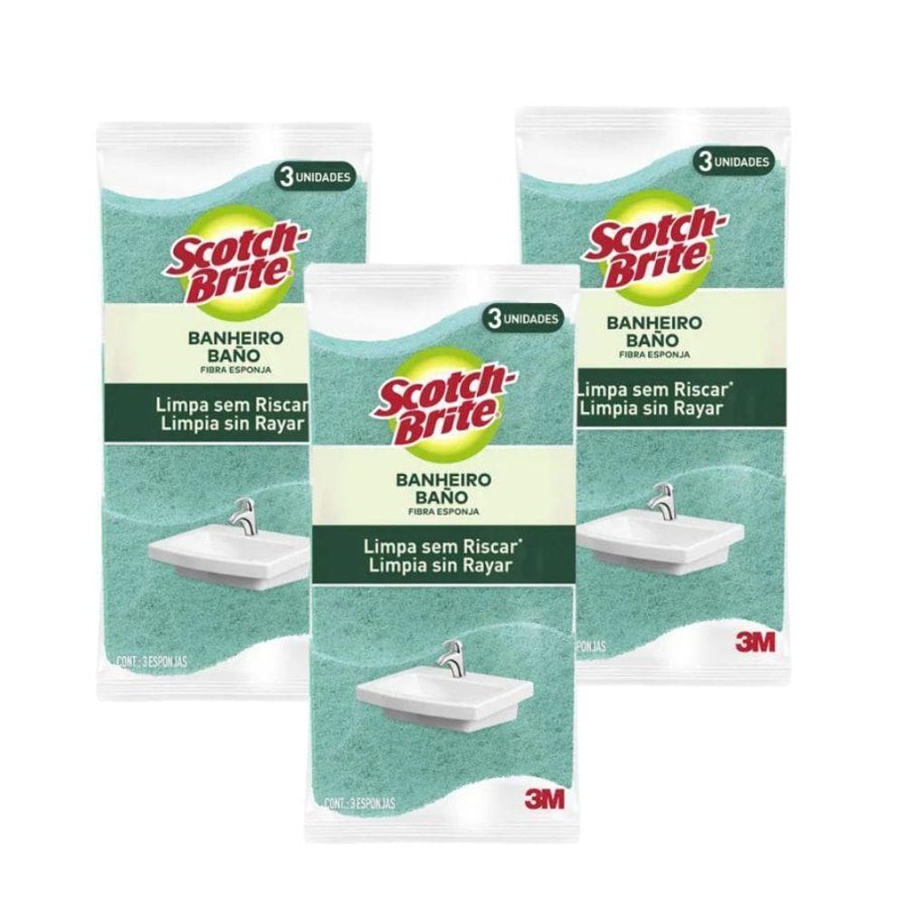 9 Esponjas Scotch-Brite 3M De Banheiro Não Risca Verde Claro