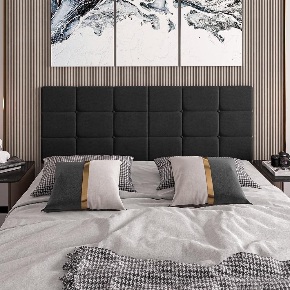 Cabeceira Almofadada Bia 140 Cm - Dobrável Suede Preto - Movelove