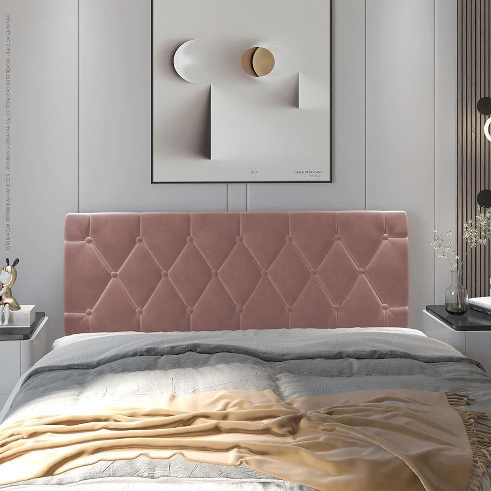 Cabeceira Almofadada Grazy - 140cm Suede Madeira Rosê - Movelove Rosê