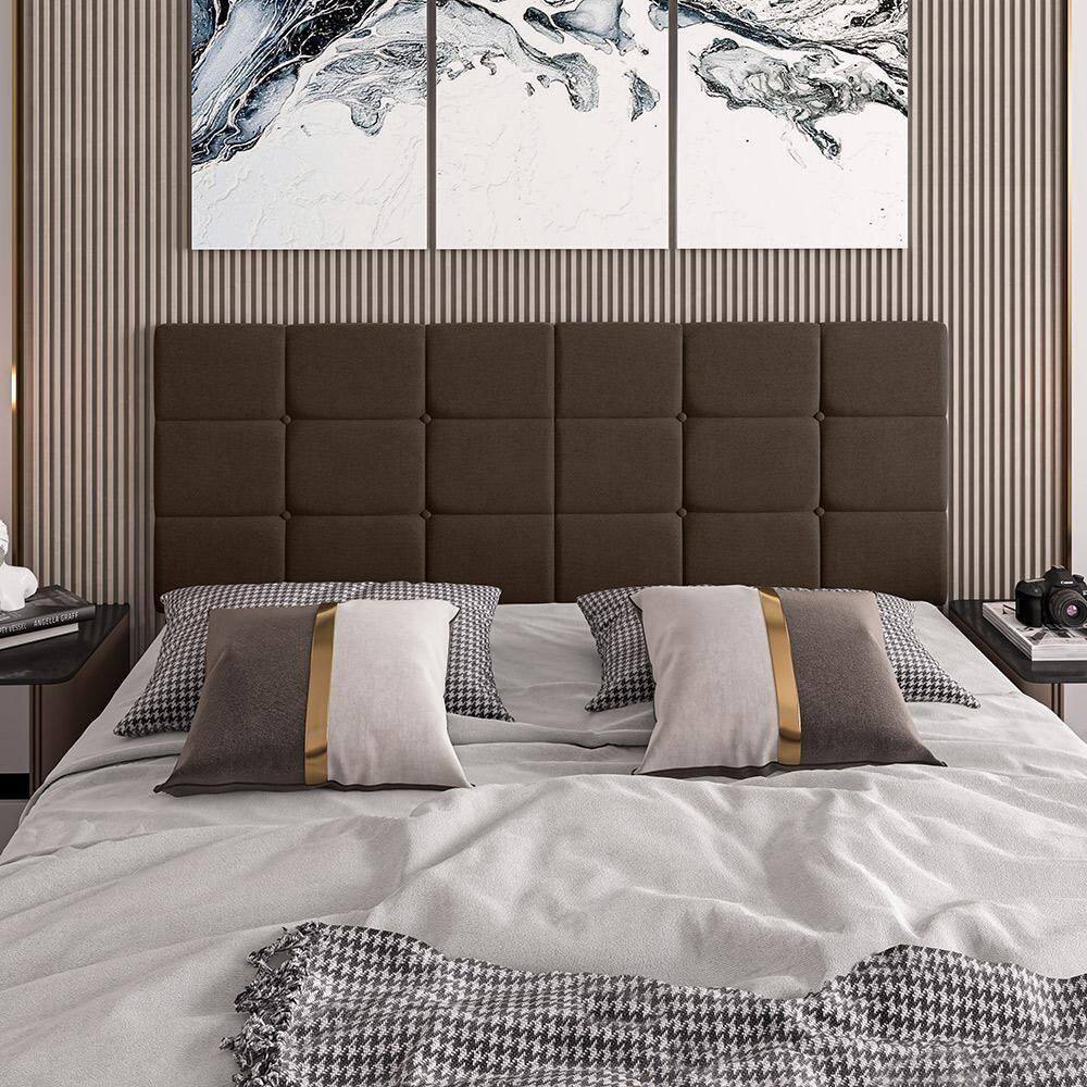 Cabeceira Almofadada Bia - Madeira Suede 90cm Marrom - Movelove Marrom