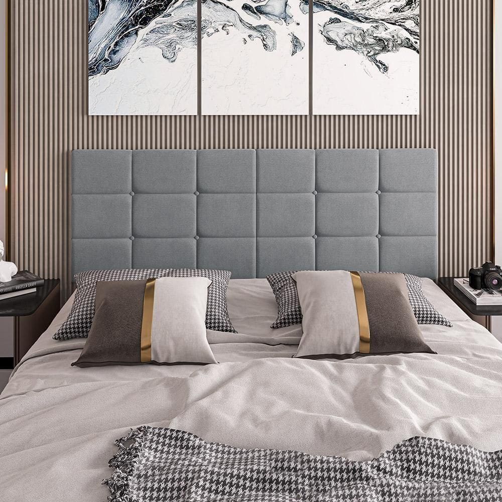 Cabeceira Almofadada Bia 140 Cm - Dobrável Suede Cinza - Movelove