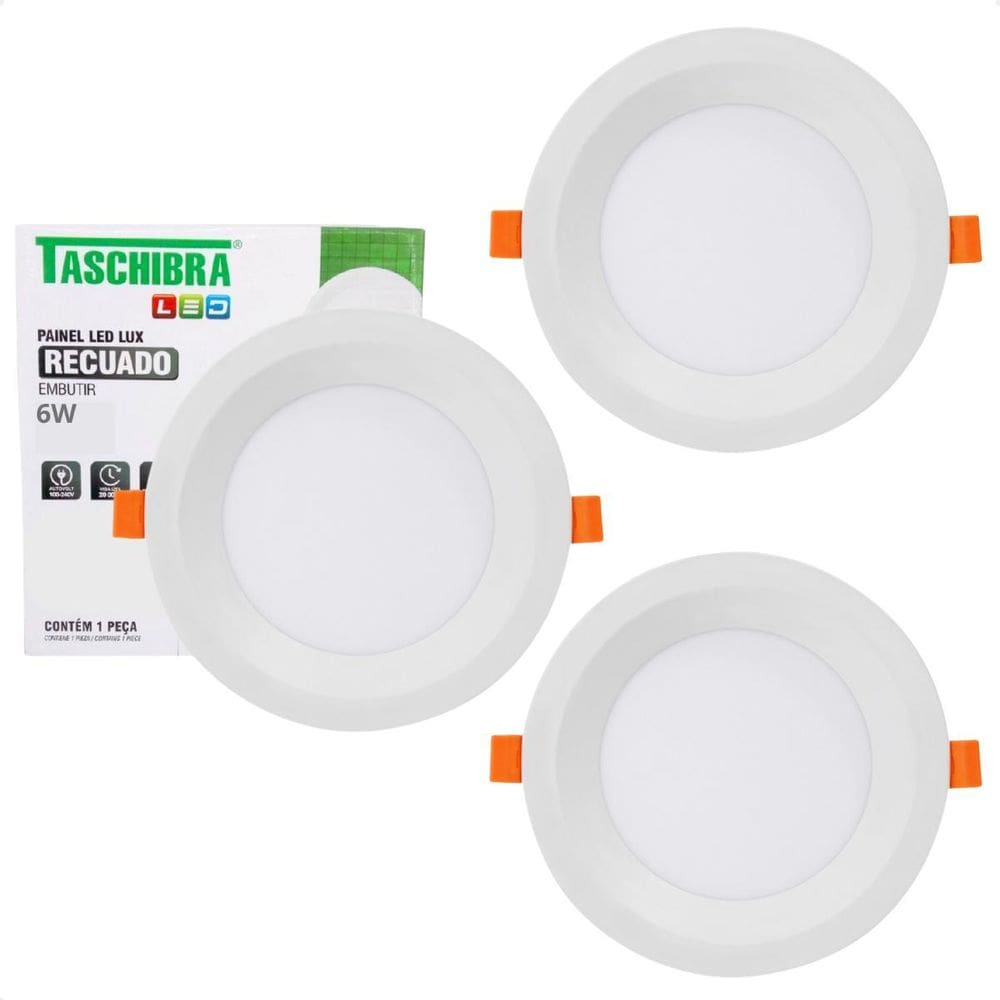 3 Painel De Led Redondo Embutir Recuado 6W Bivolt 3000K