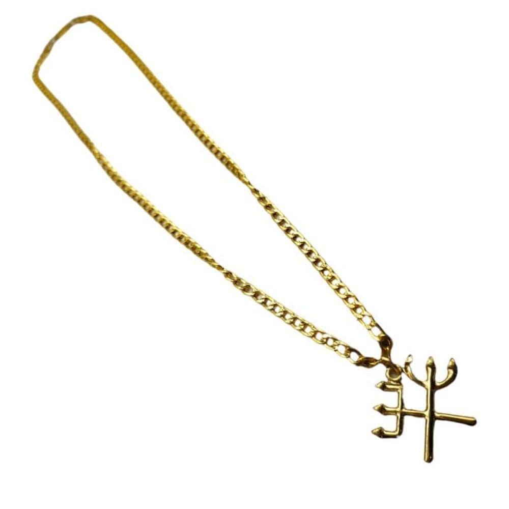 Corrente Pingente Tridentes Pomba Gira E Exu 3 Cm Dourado