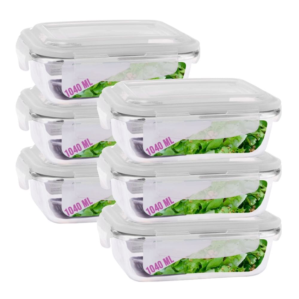 Kit 6 Potes Hermetico Vidro Transparente 1040ml Marmitas 4 Travas