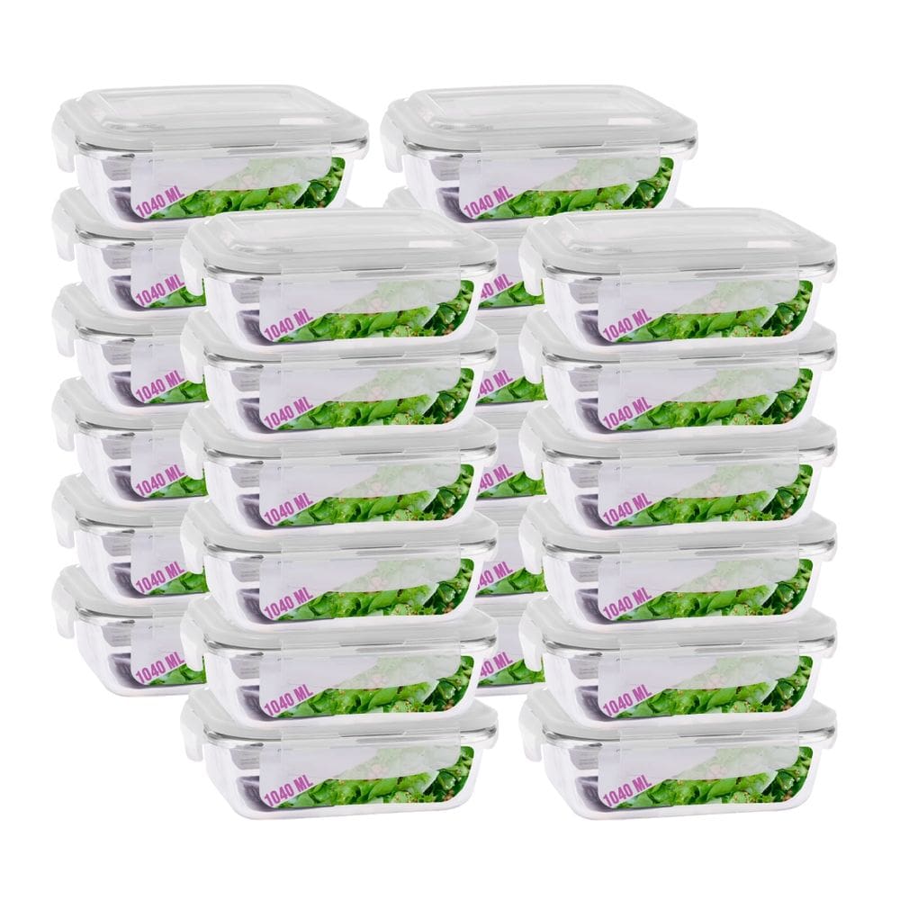 Jogo 24 Potes Vidro Retangular Marmitas Tampa 4 Travas 1040ml