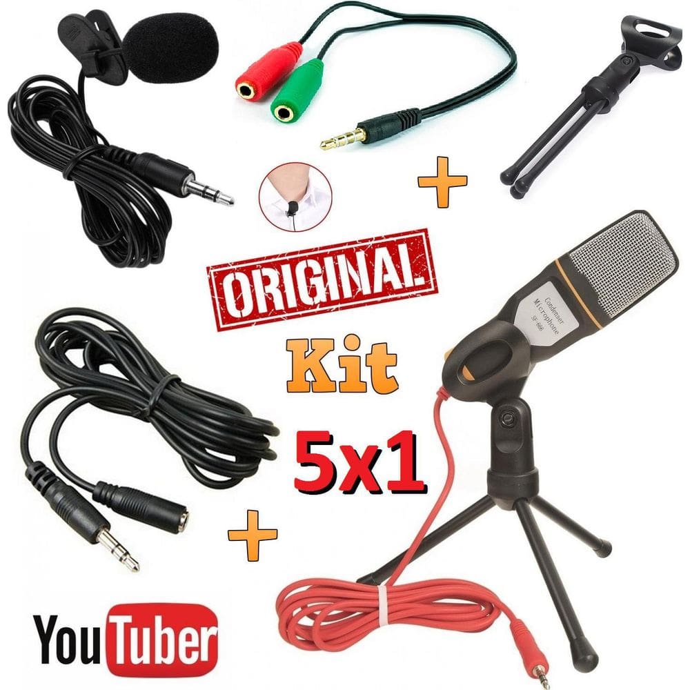 Kit Youtuber Microfone Condensador De Mesa + Lapela Celular