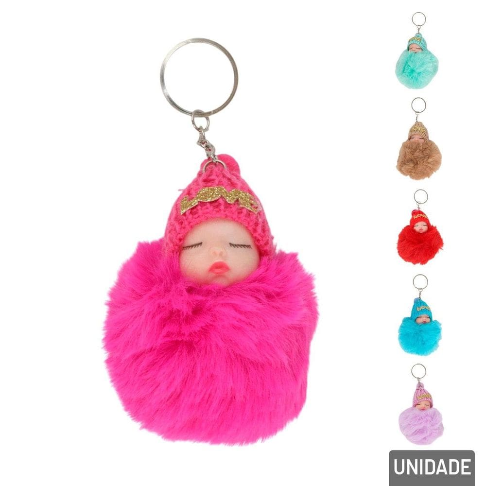 Chaveiro de Pelúcia 10cm Bebe e Pompom Color - Tudo em Caixa