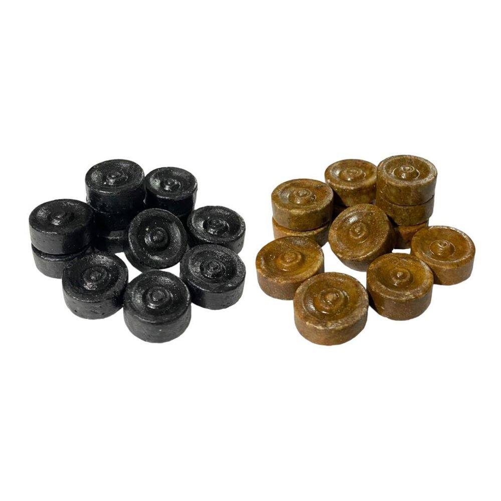 Peças De Jogo De Damas Pedra Sabão - 12 Claras E 12 Escuras