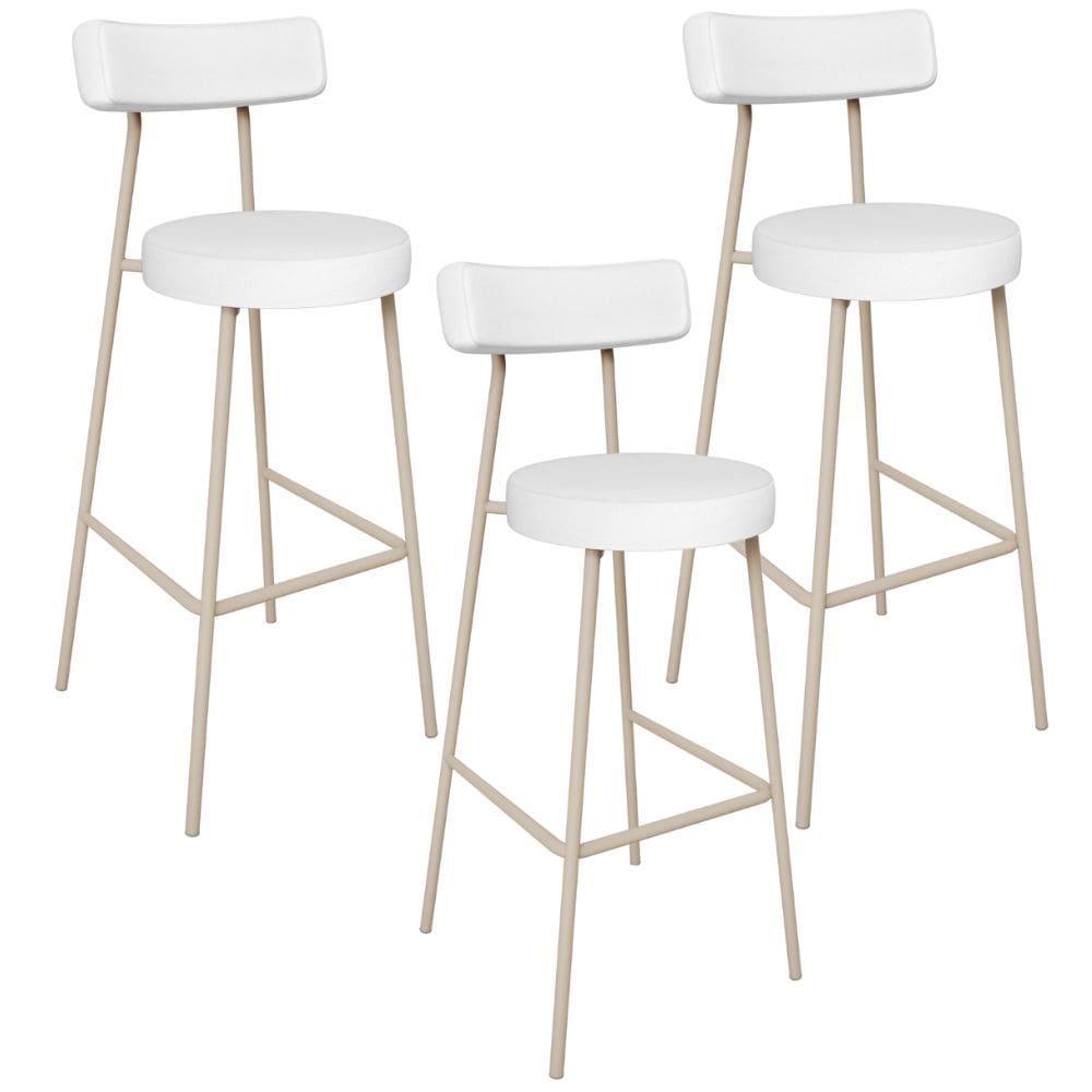 Kit 03 Banquetas Alta Bar Cozinha Sala de Jantar Aço Milão Arena L02 Facto Branco - Lyam Decor