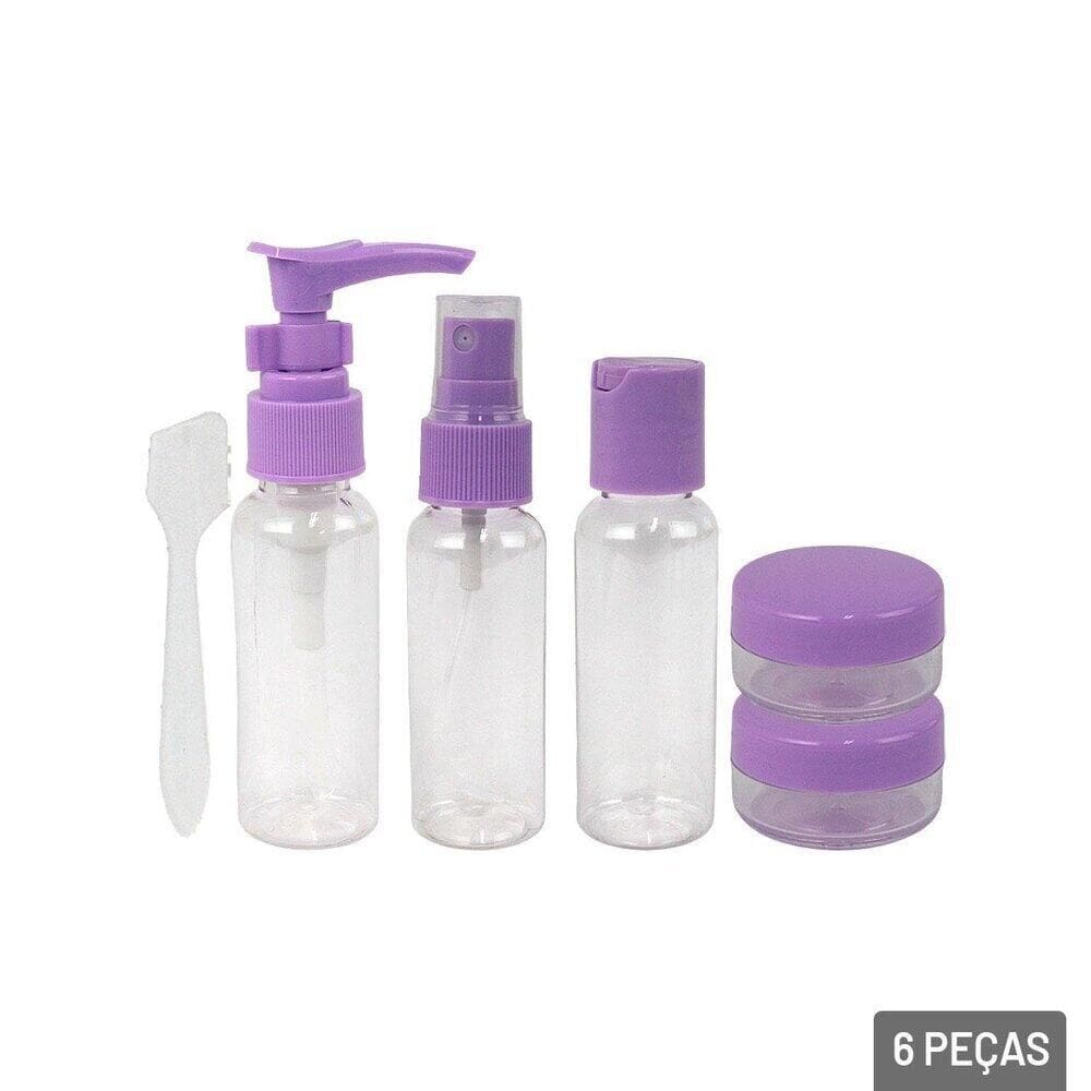 KIT Frasco Para Viagem de Plástico 6 Peças Color - Tudo em Caixa