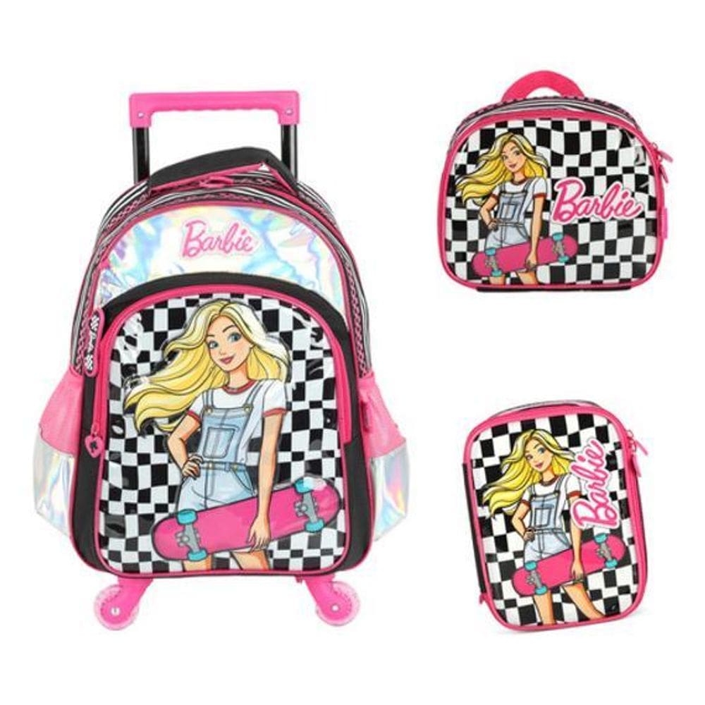 Kit Mochila Rodinhas Giros 360 Com Led  Barbie