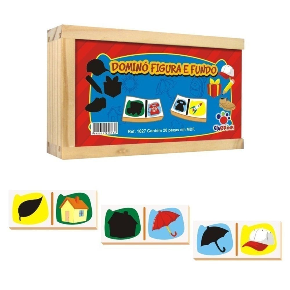Jogo de Dominó Figura e Fundo Caixa em Madeira
