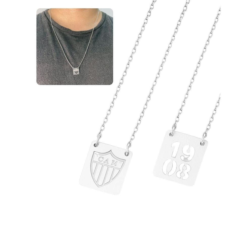 Cordão Colar Escapulário 60Cm Prata Unissex Time Pingente