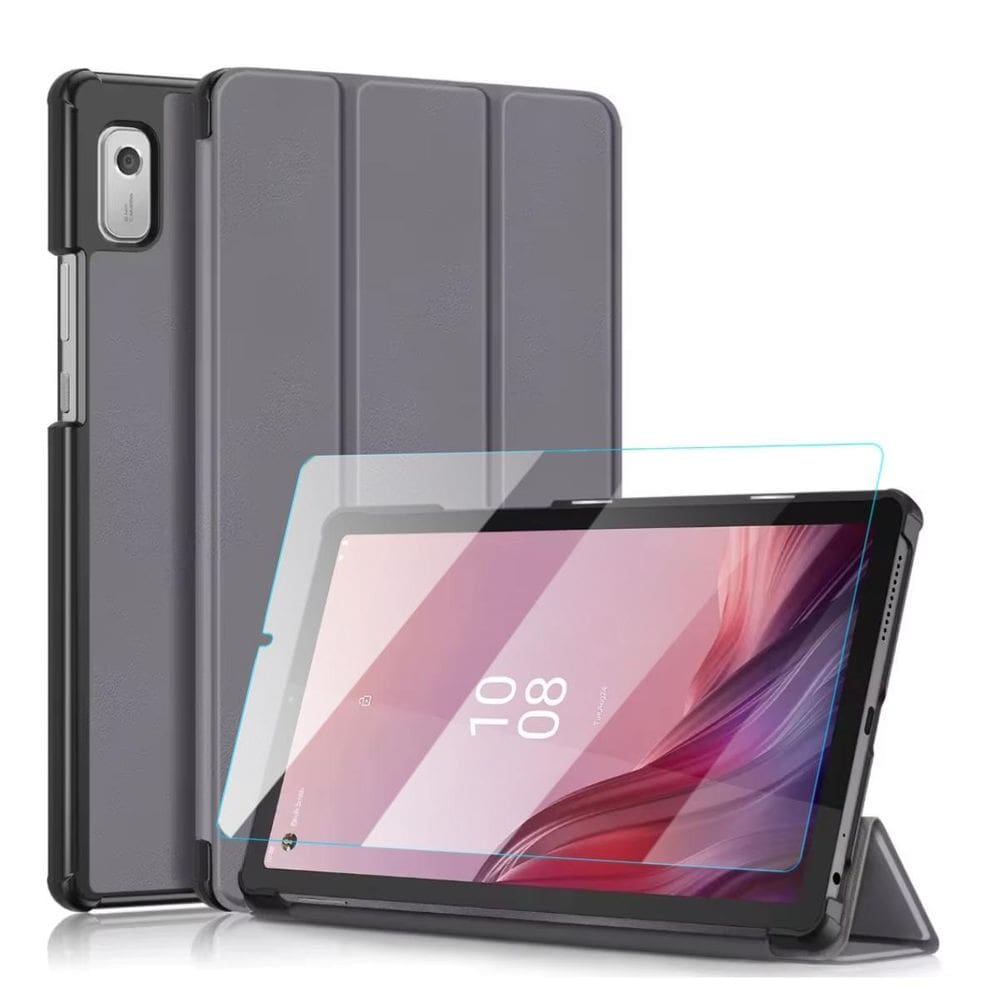 Capa Sintética Cinza Para Tablet Lenovo M9 Tb310Xu + Vidro