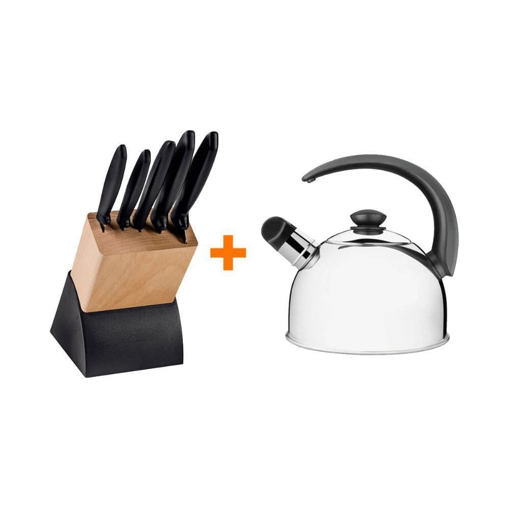 Faqueiro Plenus 6 Pçs+Chaleira Inox 2,1L Apito - Tramontina