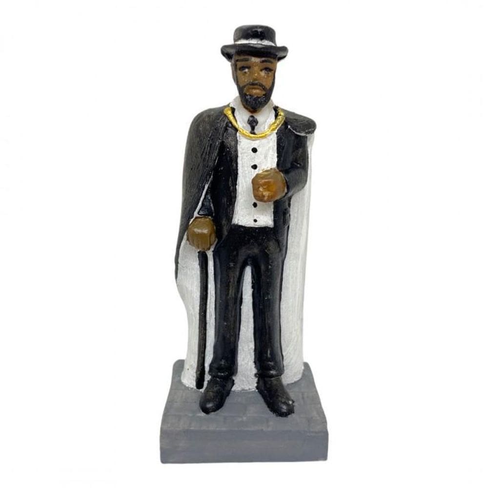 Escultura Exu Cartola Capa Preta E Branca 10,50 Cm Resina