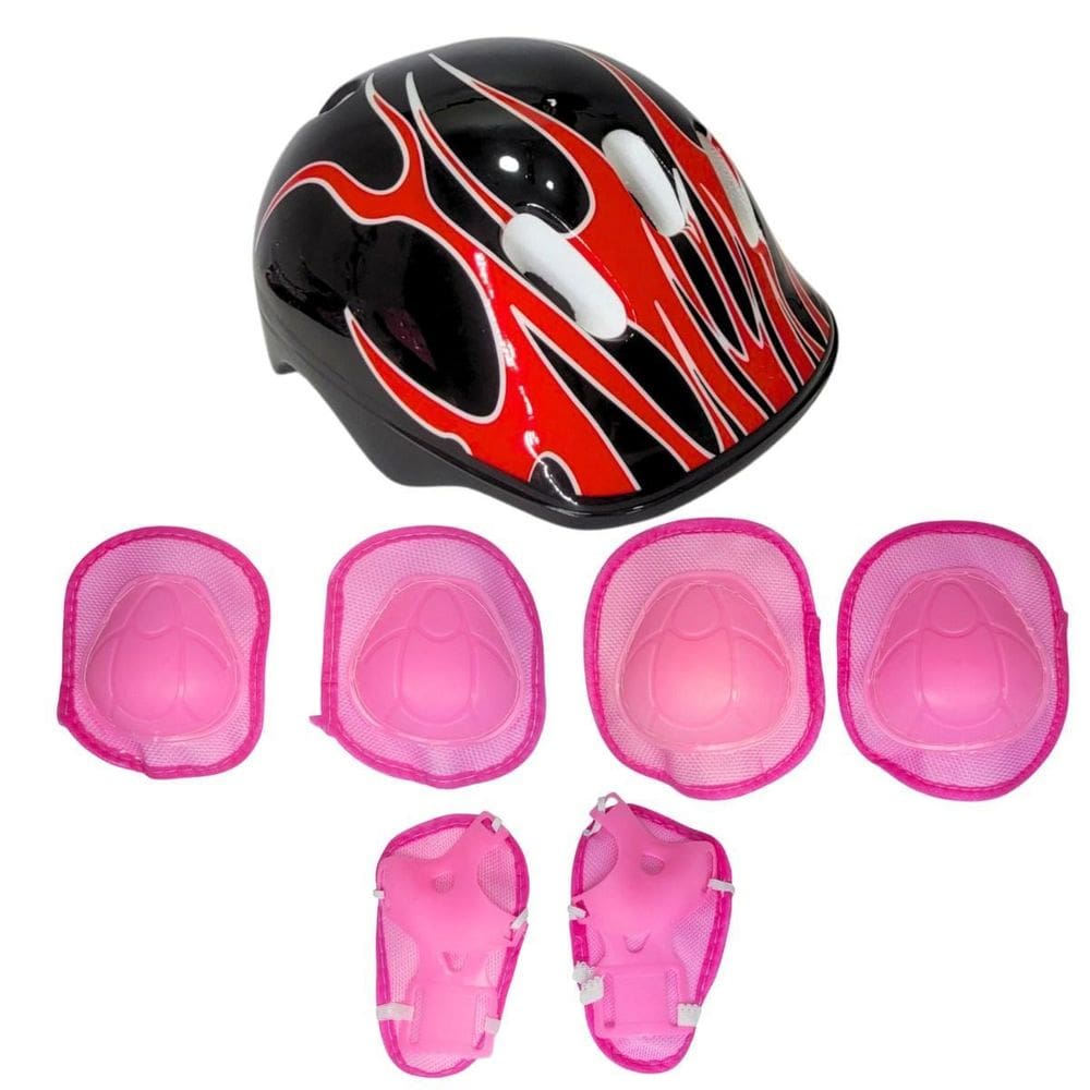 Kit De Proteção Infantil Chamas Rosa 7 Peças