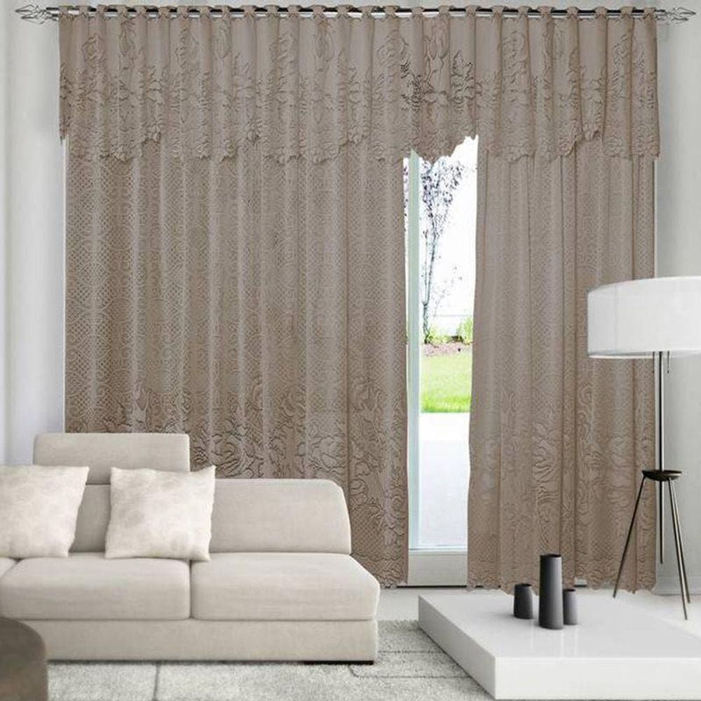 Cortina Renda Roseiral Sala Desert 3,00X1,80 Com Bando