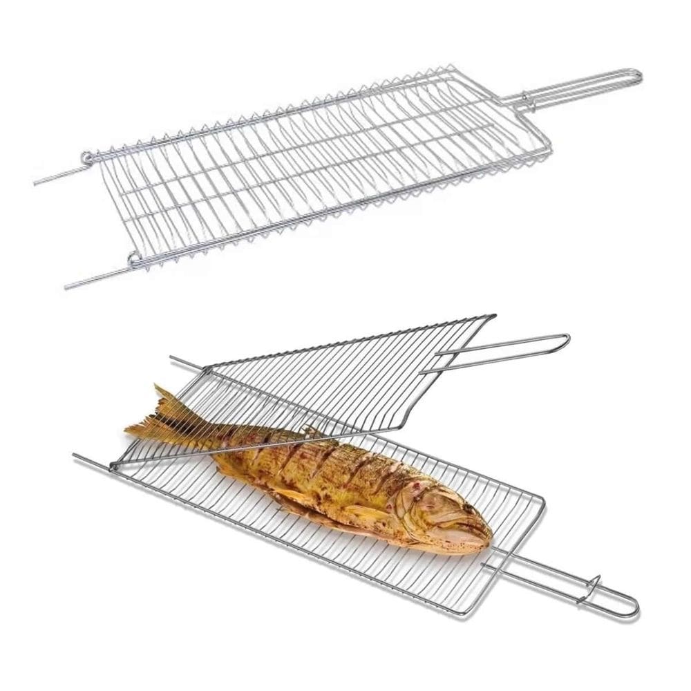 Grelha Inox Dobrável Churrasco Frango Peixe Carne 65Cm
