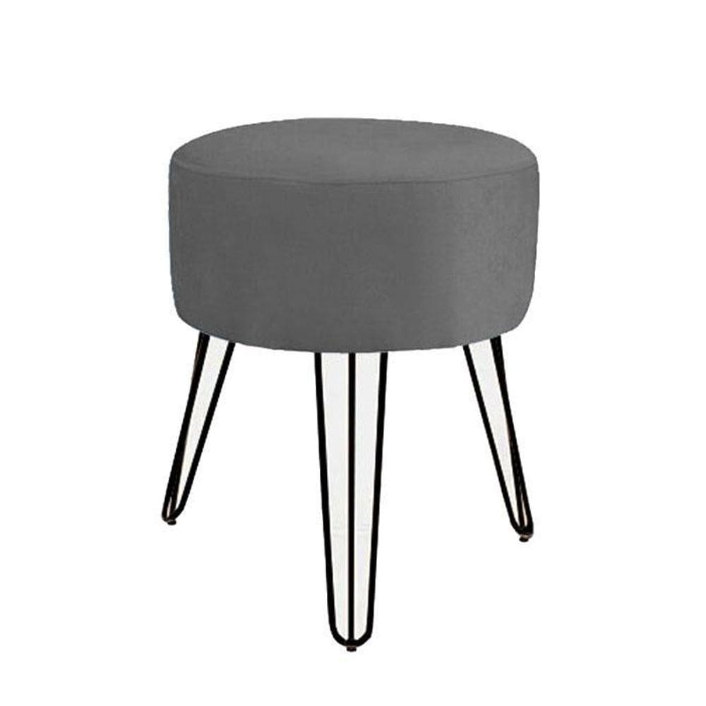 Puff Puf Magnus Redondo Cinza Pés Aramado Luxo