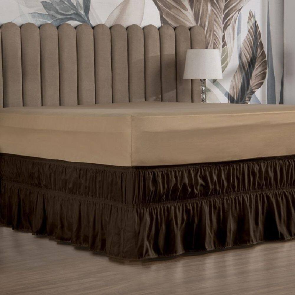 Saia Box Cama King Com 2 Elásticos Ajustável Babado 1 Peça