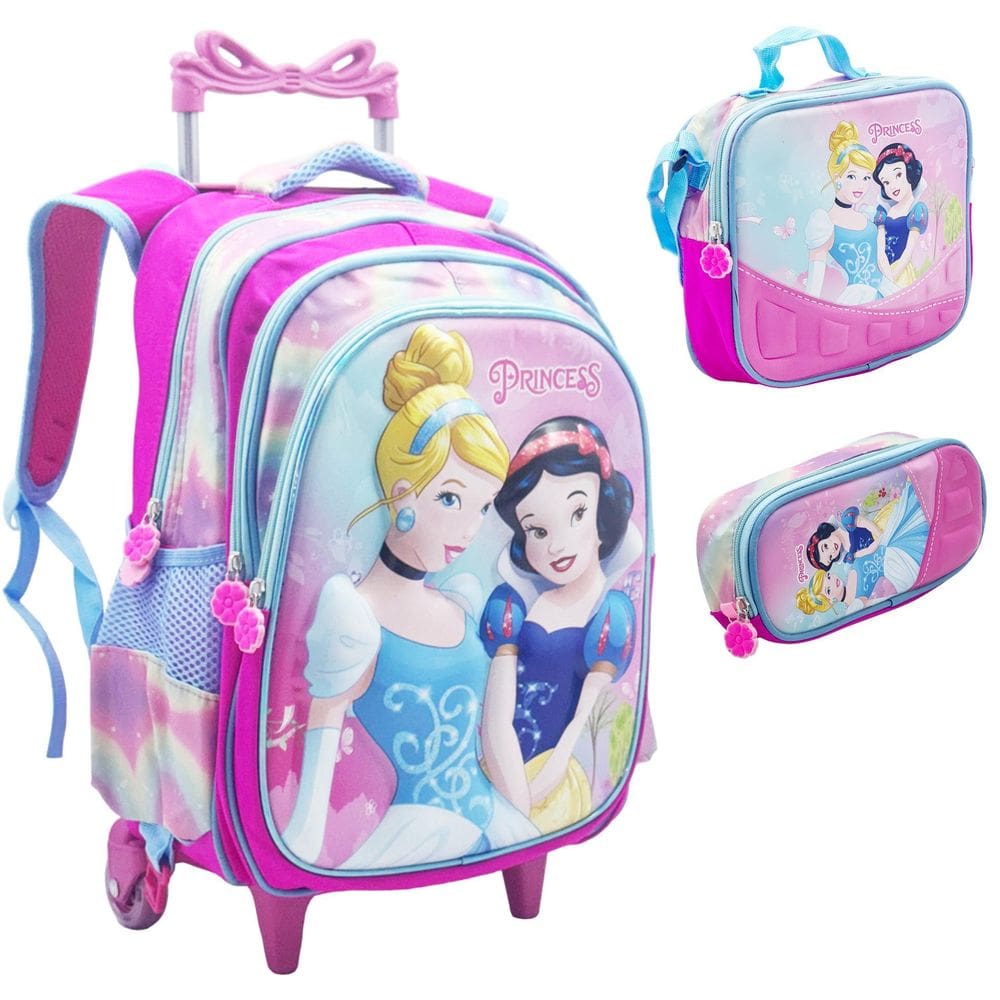 Kit Mochila Infantil Rodinhas Escolar 3D - Princesas