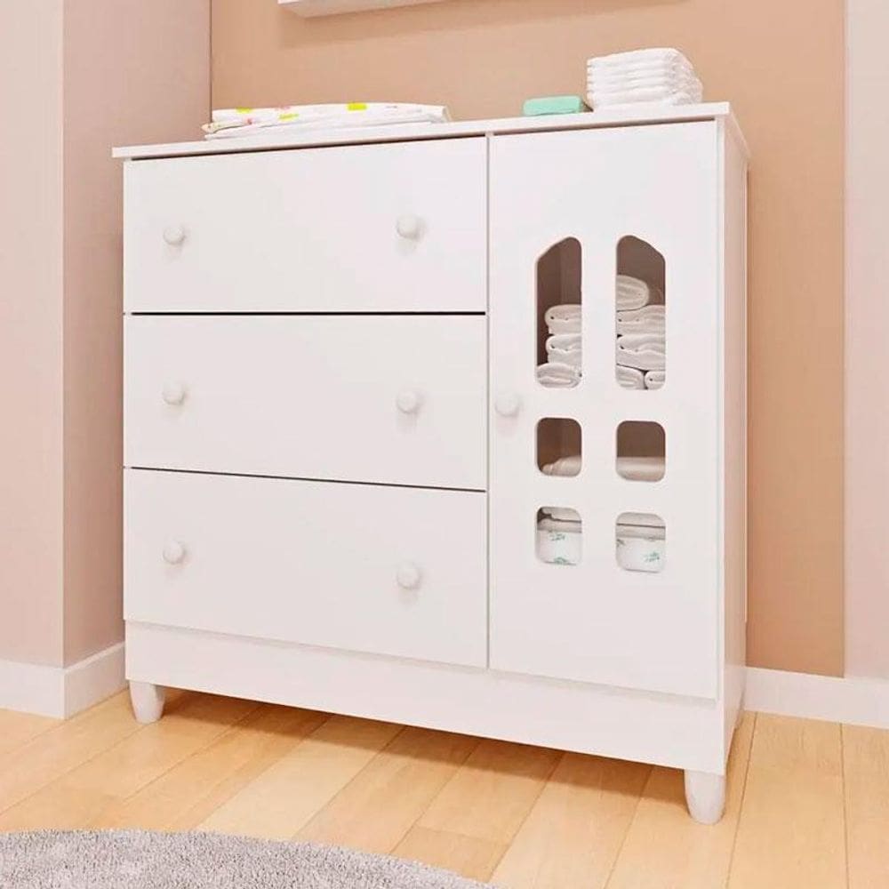 Cômoda Infantil Ambiente New Selena com Porta Branco Brilho – Carolina