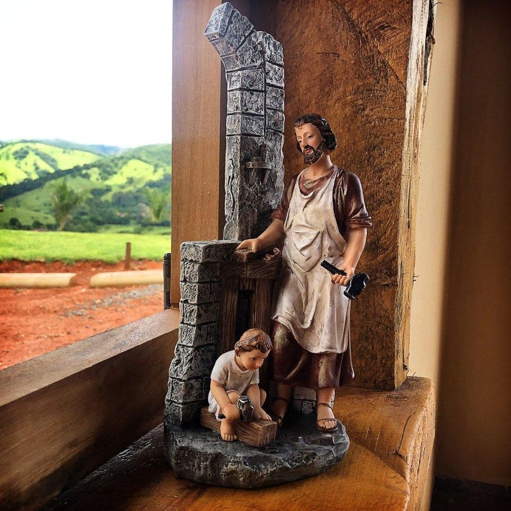 Imagem São José Trabalhador Operário Jesus Importado Resina