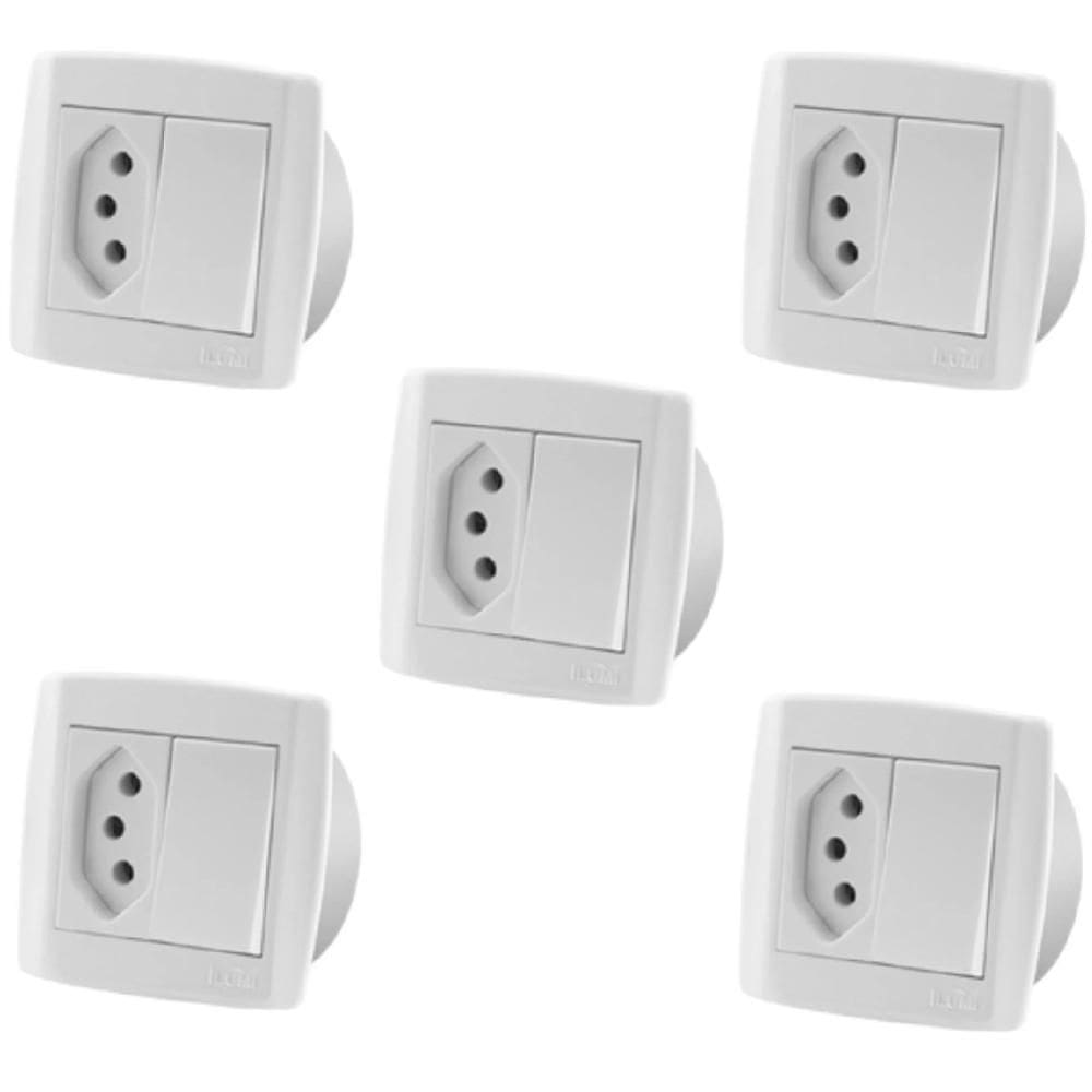 5 Pc Interruptor Simples Tomada 10A Dupla Para Móveis Ilumi