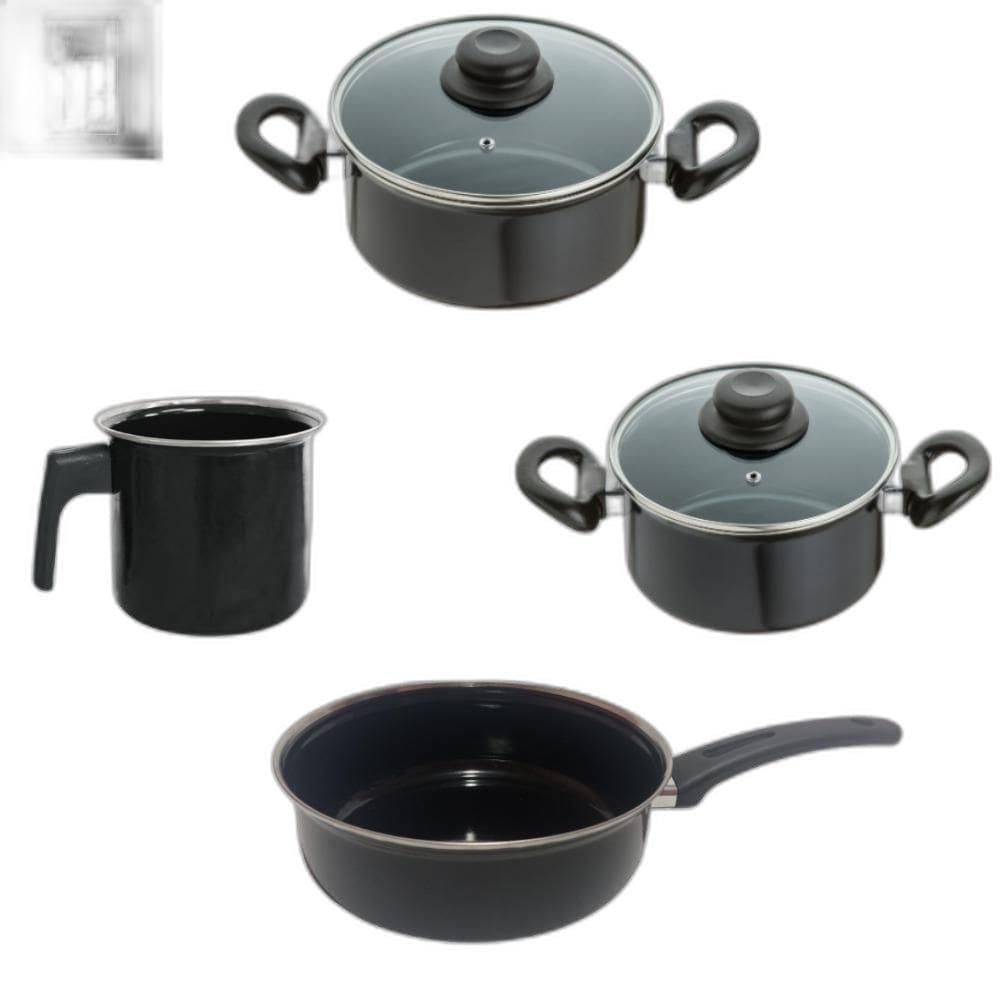 Conjunto Panelas Preta Indução Cooktop Elétrico Á Gás 4 Pçs