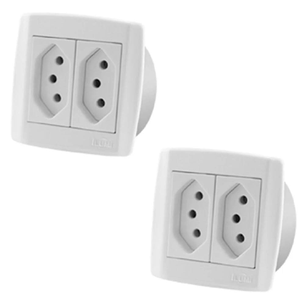 Kit Com 2 Pç Tomada 20A Dupla Para Móveis Ilumi Slim Branca