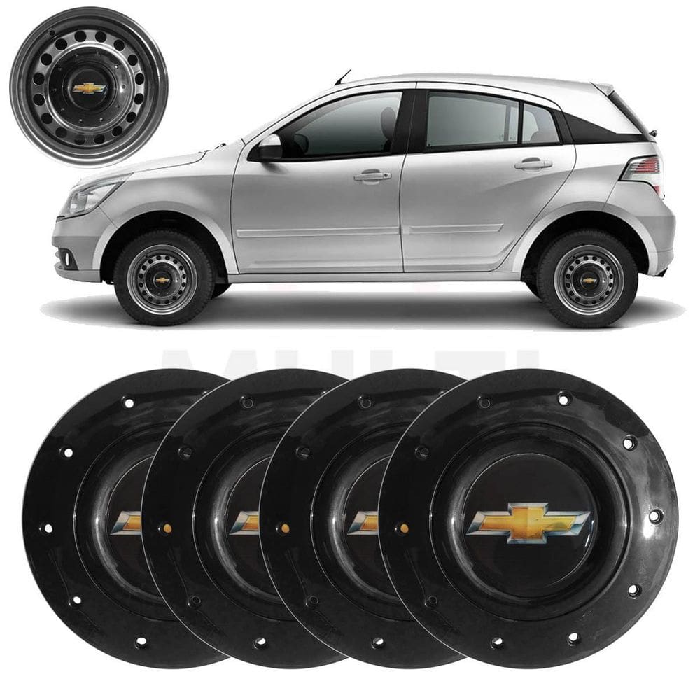 Kit 4X Calota Centro Roda Aro 14 Gm Agile 2010 A 2014 Preto