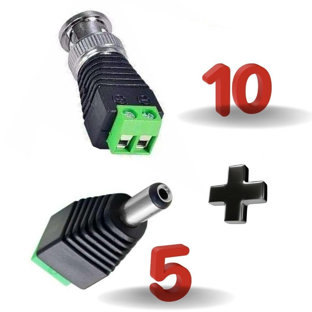Kit 10 Conectores Bnc Macho Com Borne + 5 Plug P4 Macho