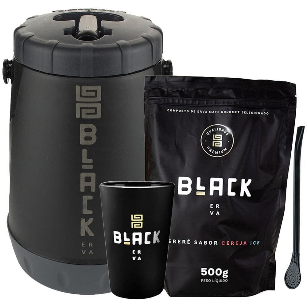 Kit Tereré Black Erva Garrafa Cuia Bomba Erva Cereja Ice