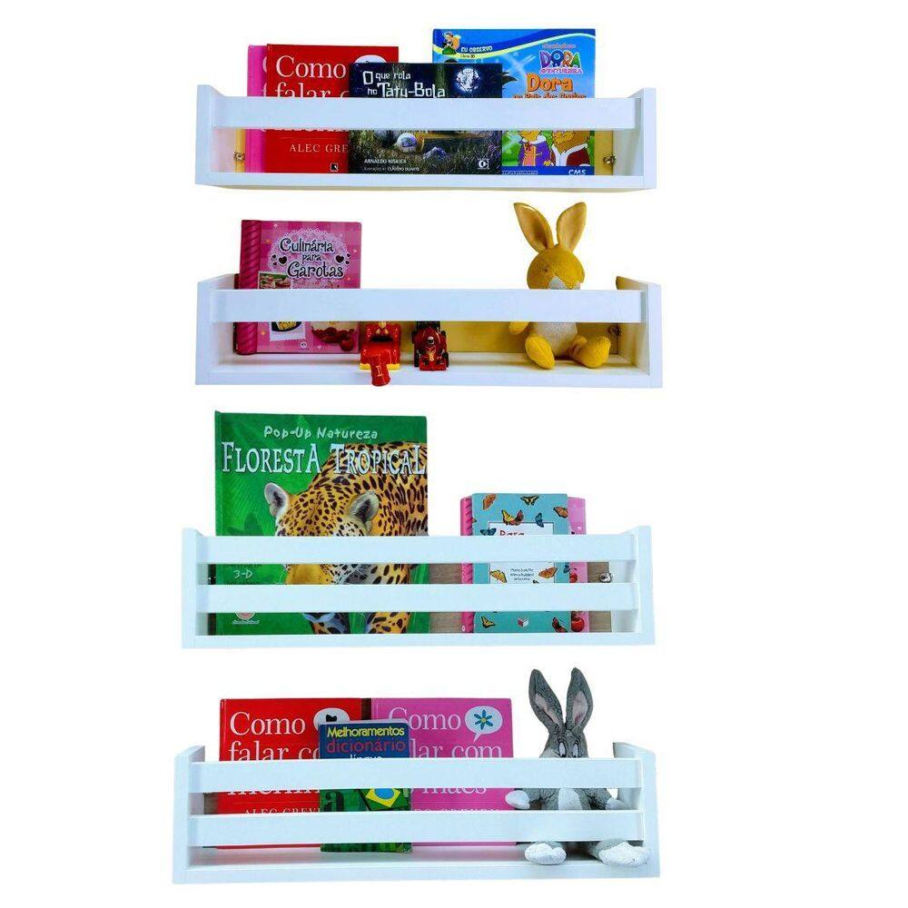 Jogo 4 Prateleiras Livros Brinquedos Nicho Decoração Quarto