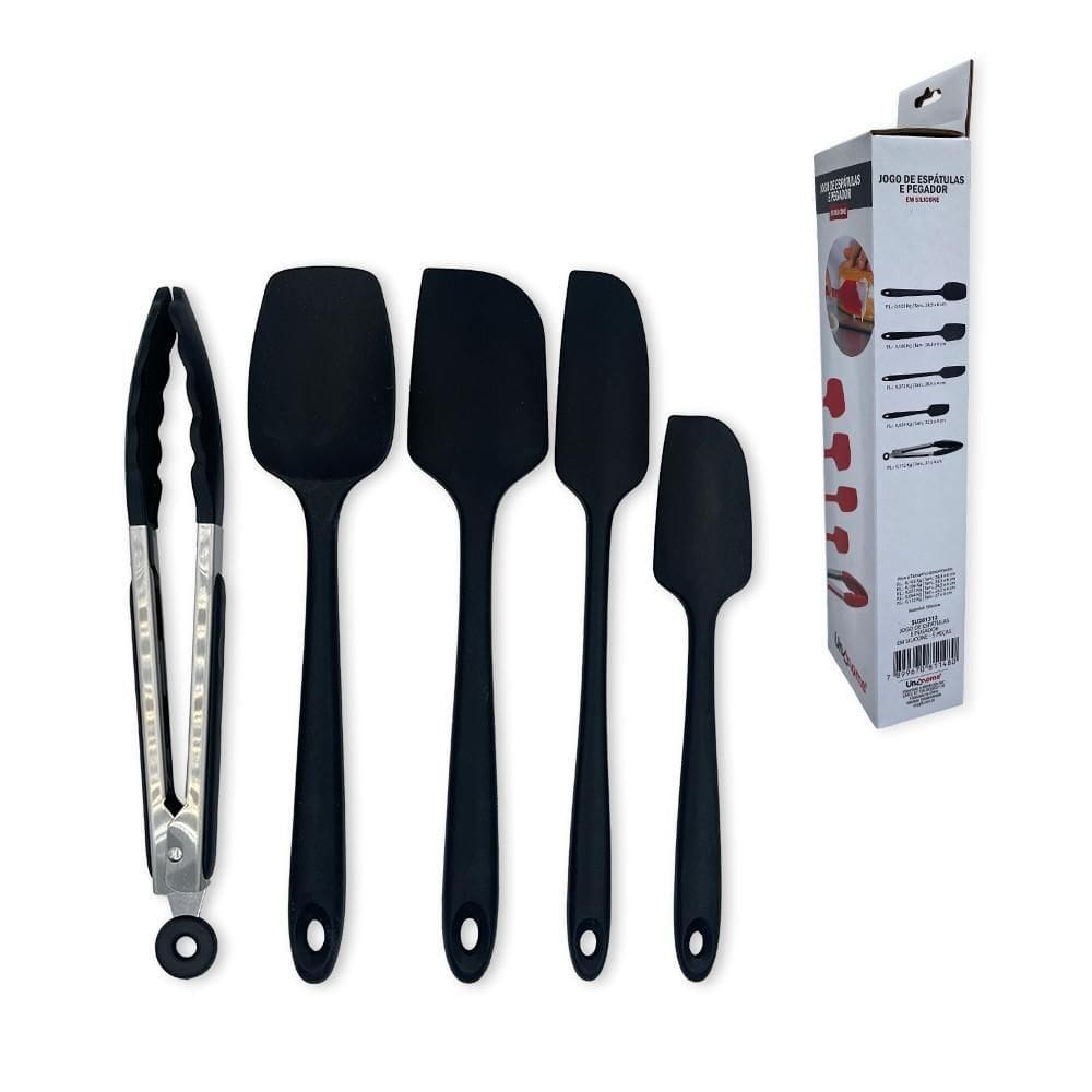 Conjunto Espátulas Pegador Em Silicone Unyhome 5 Peças Preto