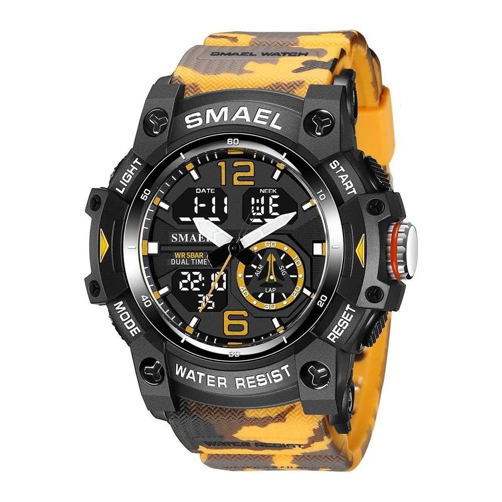Relógio Masculino Smael Anadigi 8007 Laranja Camuflado E