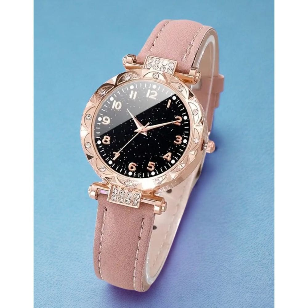 Kit Relógio Analógico Feminino e Pulseira Strass Rose Gold