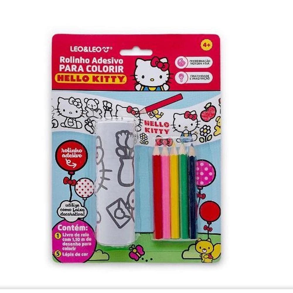 Rolo Adesivo Pintura Hello Kitty Rolo De 1 Metro E 5 Lápis