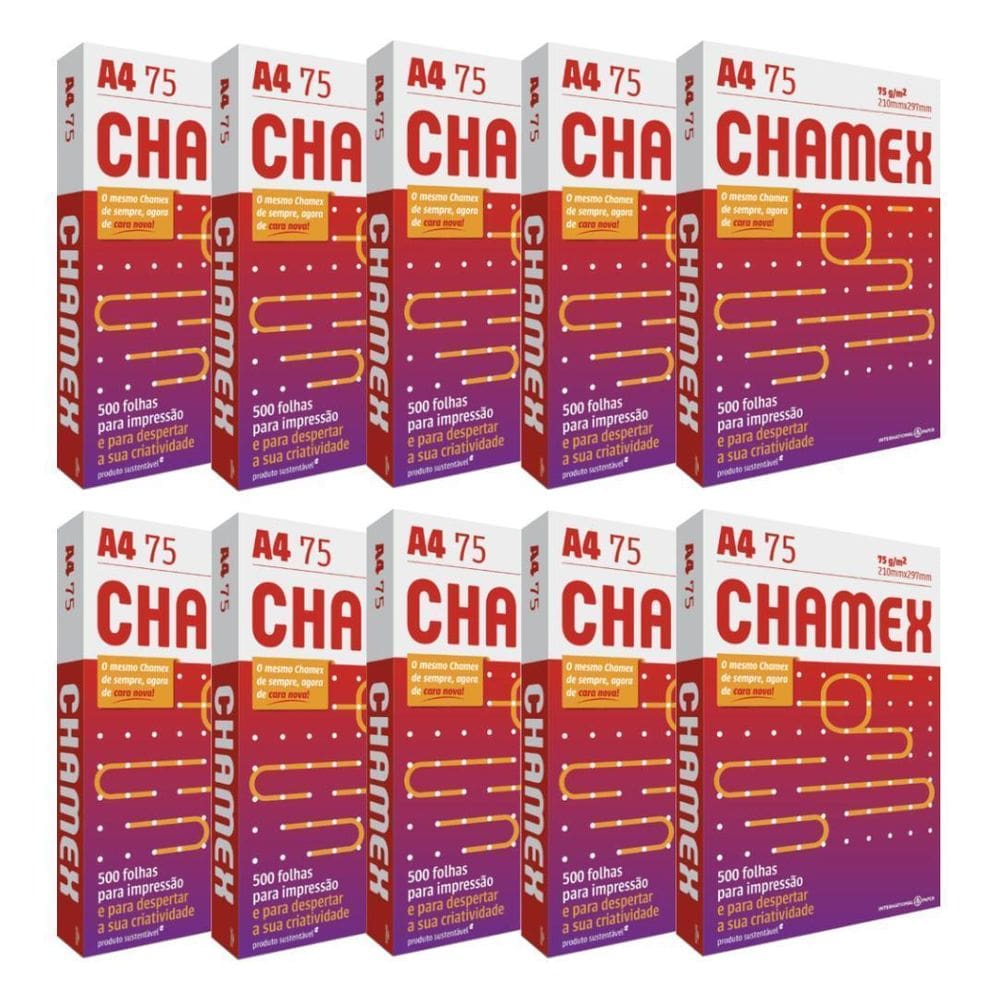 Papel A4 Chamex 5000 Folhas 75 Gramas 75G Caixa 10 Resmas