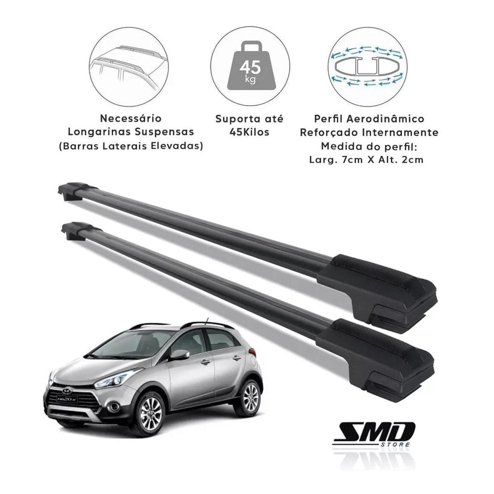 Travessa Rack Teto Larga Preto Hyundai Hb20X 2013 À 2020