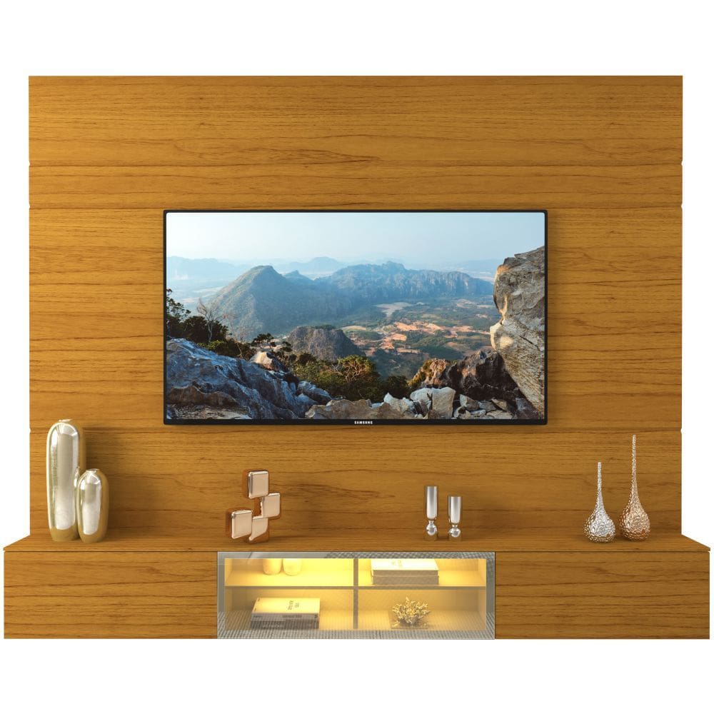 Painel Estante Home Suspenso Gelius Luminare Reflecta para TV de ate 85 polegadas com LED largura de 217 cm 100% MDF Naturale