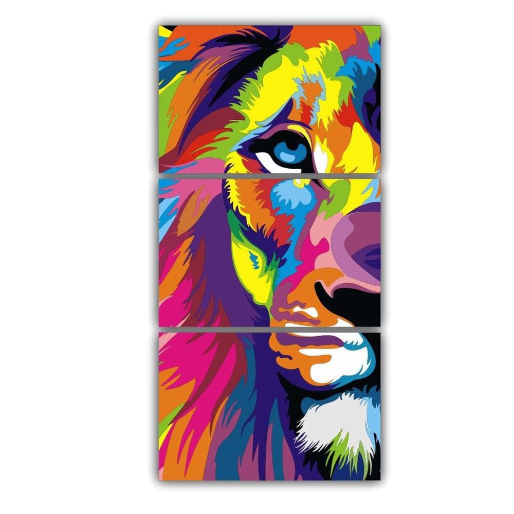 Quadros Decorativos Leão De Judá Colorido Abstrato 180X60Cm