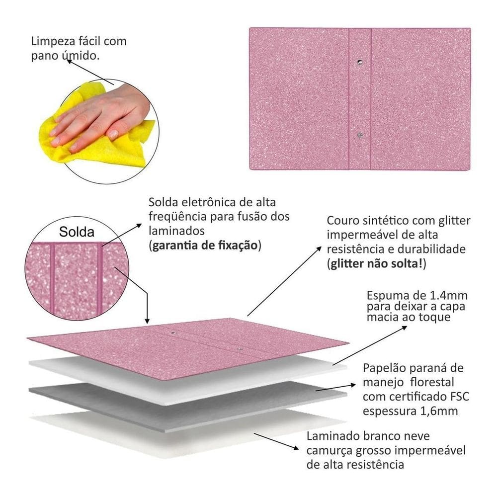 Album Fotos 15X21/100 Pink Glitter Menina Especial Chique