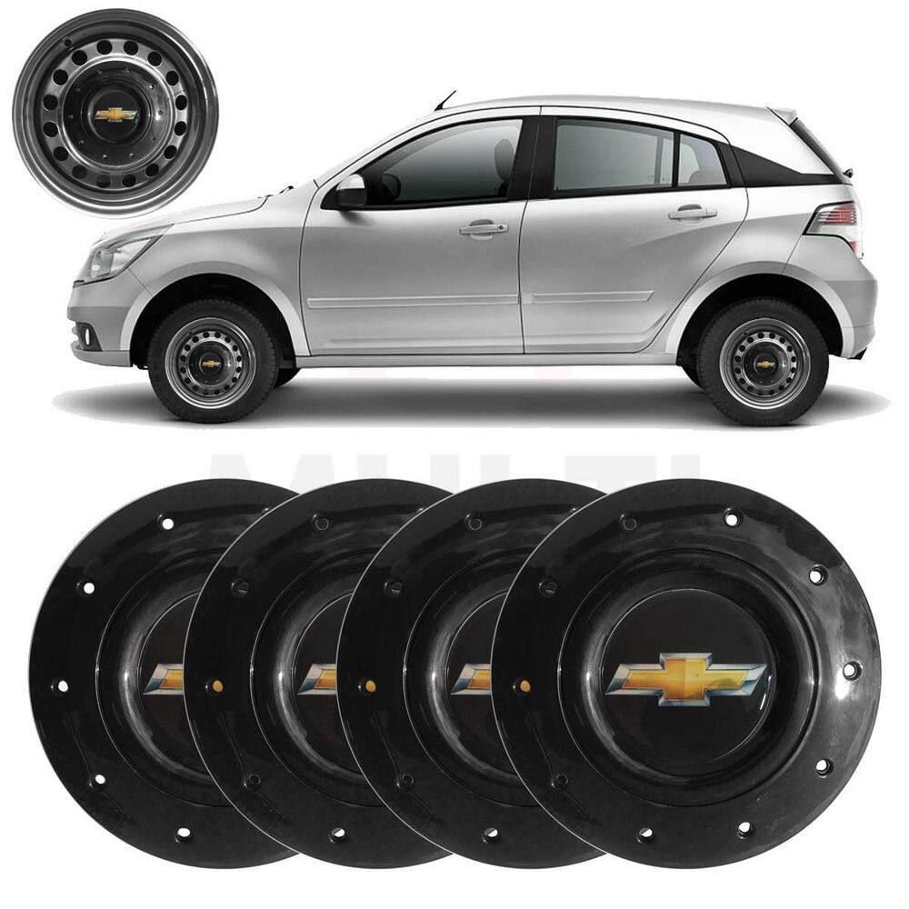 Kit 4X Calota Centro Roda Aro 14 Gm Agile 2010 A 2014 Preto