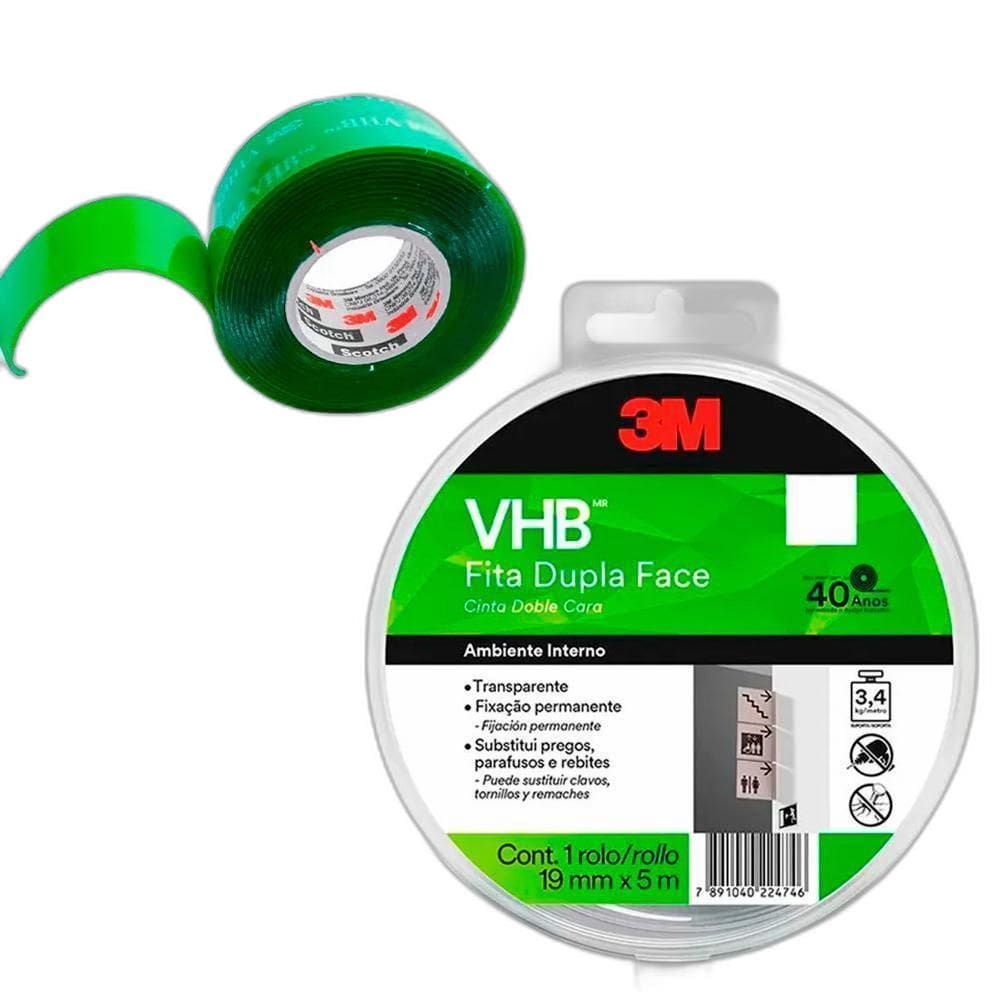 Dupla Face 3M Transparente Extra Forte 3.4Kg 5M X 19Mm
